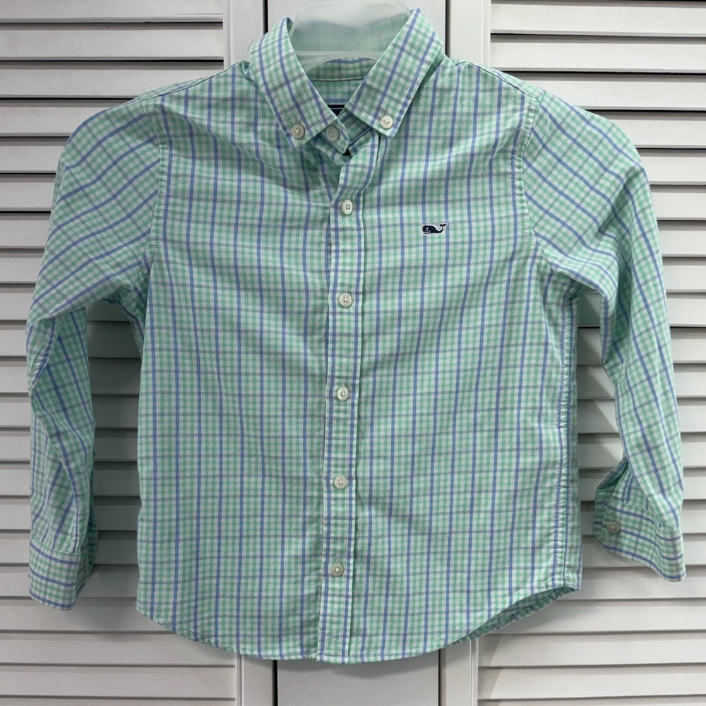 Vineyard Vines size 5 Plaid performance Kids Button Down whale Shirt